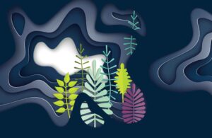 Illustration with topographic shapes and plants